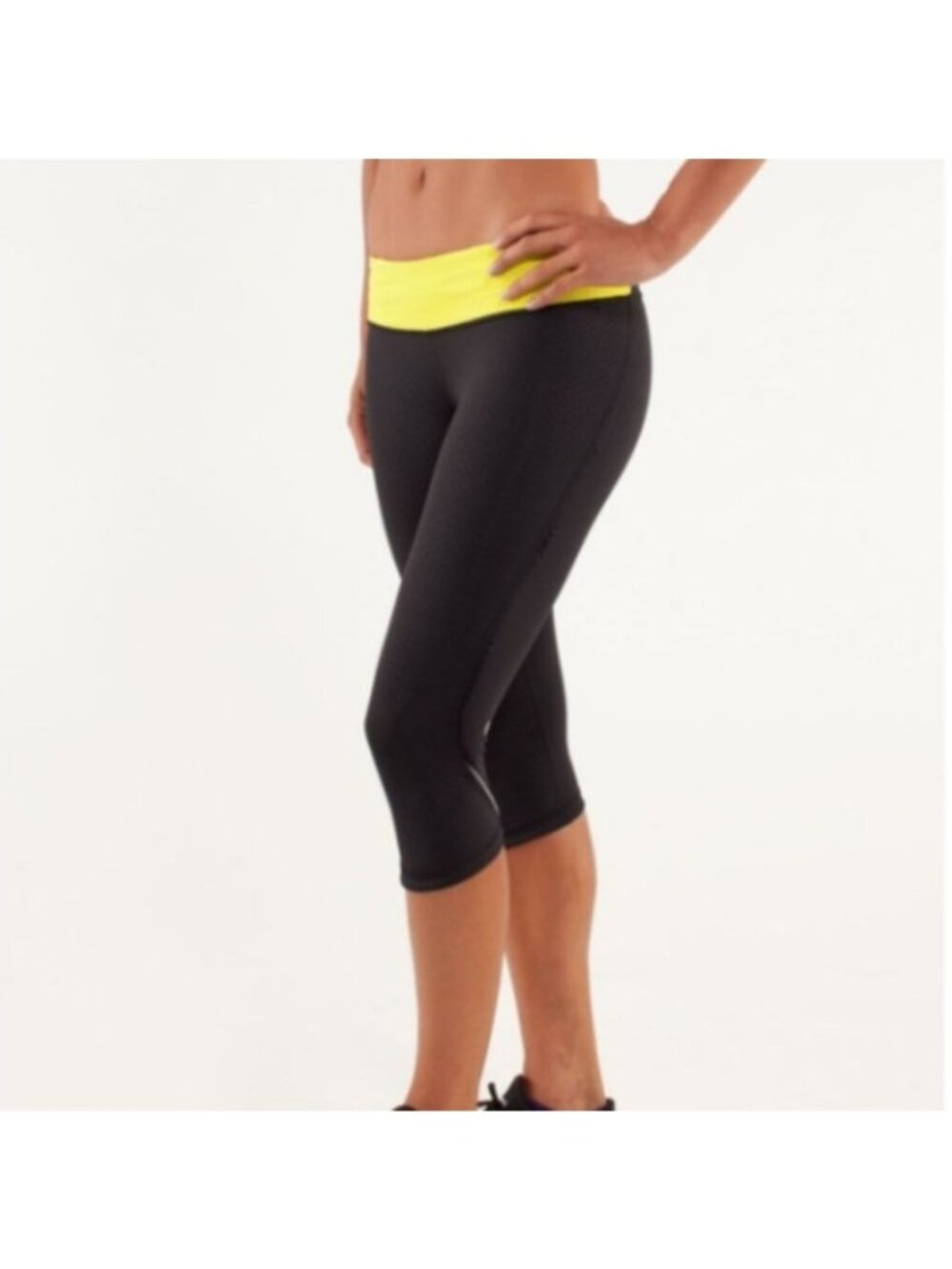 Lululemon Run Fast and Free Yellow Trim Crop, 6